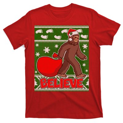 Believe In Santa Bigfoot Ugly Christmas T-Shirt