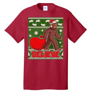 Believe In Santa Bigfoot Ugly Christmas Tall T-Shirt