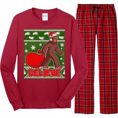 Believe In Santa Bigfoot Ugly Christmas Long Sleeve Pajama Set