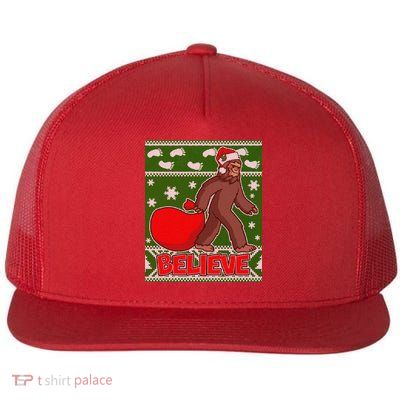 Believe In Santa Bigfoot Ugly Christmas Flat Bill Trucker Hat