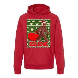 Believe In Santa Bigfoot Ugly Christmas Premium Hoodie