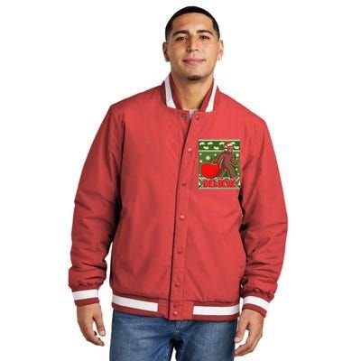 Believe In Santa Bigfoot Ugly Christmas Insulated Varsity Jacket