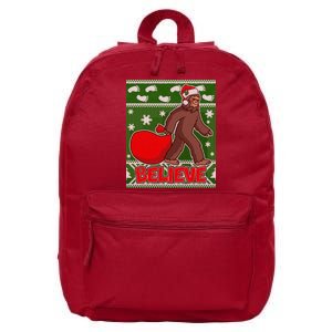 Believe In Santa Bigfoot Ugly Christmas 16 in Basic Backpack