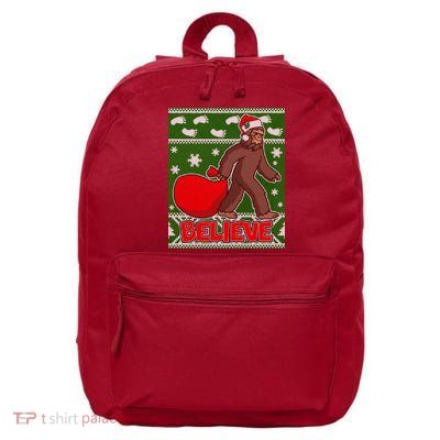 Believe In Santa Bigfoot Ugly Christmas 16 in Basic Backpack