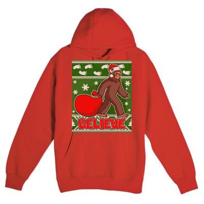 Believe In Santa Bigfoot Ugly Christmas Premium Pullover Hoodie