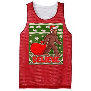 Believe In Santa Bigfoot Ugly Christmas Mesh Reversible Basketball Jersey Tank