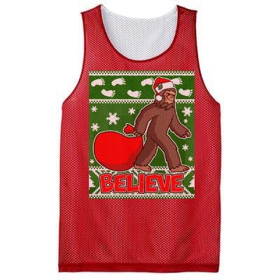 Believe In Santa Bigfoot Ugly Christmas Mesh Reversible Basketball Jersey Tank