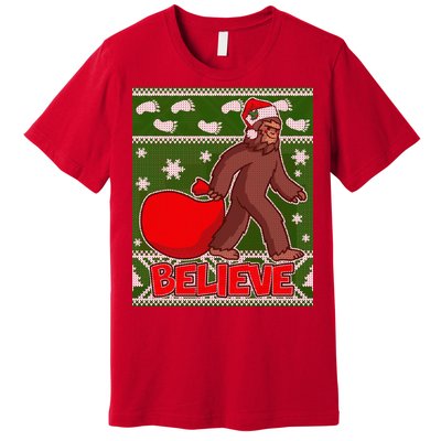 Believe In Santa Bigfoot Ugly Christmas Premium T-Shirt