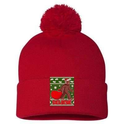 Believe In Santa Bigfoot Ugly Christmas Pom Pom 12in Knit Beanie