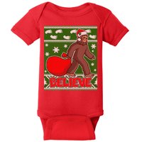 Believe In Santa Bigfoot Ugly Christmas Baby Bodysuit