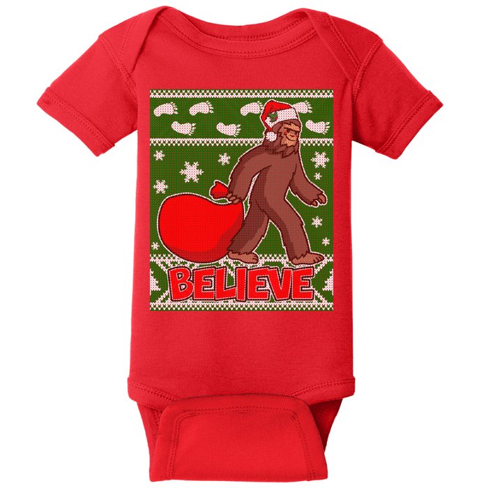 Believe In Santa Bigfoot Ugly Christmas Baby Bodysuit
