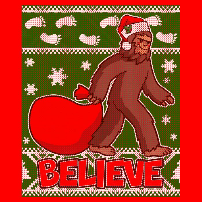 Believe In Santa Bigfoot Ugly Christmas Baby Bodysuit