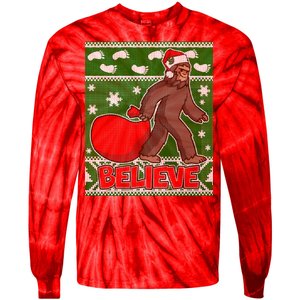 Believe In Santa Bigfoot Ugly Christmas Tie-Dye Long Sleeve Shirt