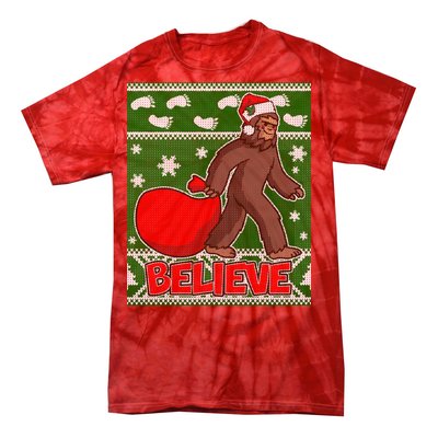 Believe In Santa Bigfoot Ugly Christmas Tie-Dye T-Shirt