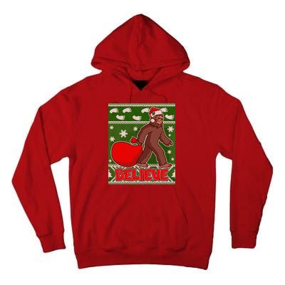 Believe In Santa Bigfoot Ugly Christmas Tall Hoodie