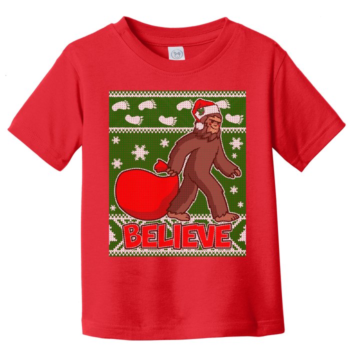 Believe In Santa Bigfoot Ugly Christmas Toddler T-Shirt