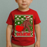 Believe In Santa Bigfoot Ugly Christmas Toddler T-Shirt