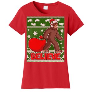 Believe In Santa Bigfoot Ugly Christmas Women's T-Shirt