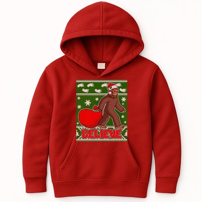 Believe In Santa Bigfoot Ugly Christmas Kids Hoodie
