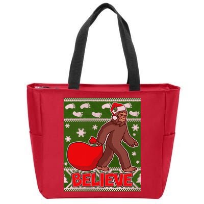 Believe In Santa Bigfoot Ugly Christmas Zip Tote Bag