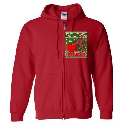 Believe In Santa Bigfoot Ugly Christmas Full Zip Hoodie