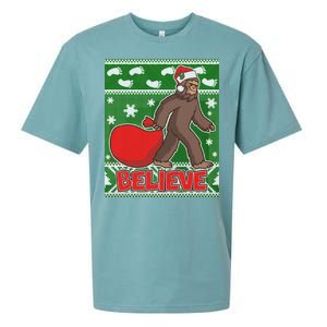 Believe In Santa Bigfoot Ugly Christmas Sueded Cloud Jersey T-Shirt