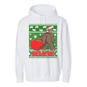 Believe In Santa Bigfoot Ugly Christmas Garment-Dyed Fleece Hoodie