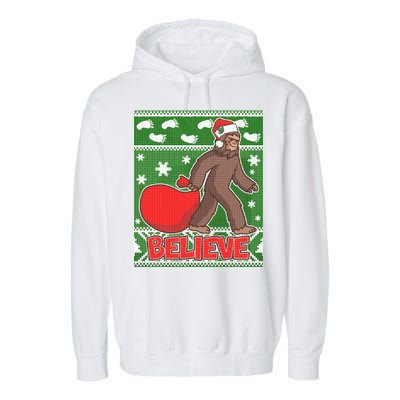 Believe In Santa Bigfoot Ugly Christmas Garment-Dyed Fleece Hoodie