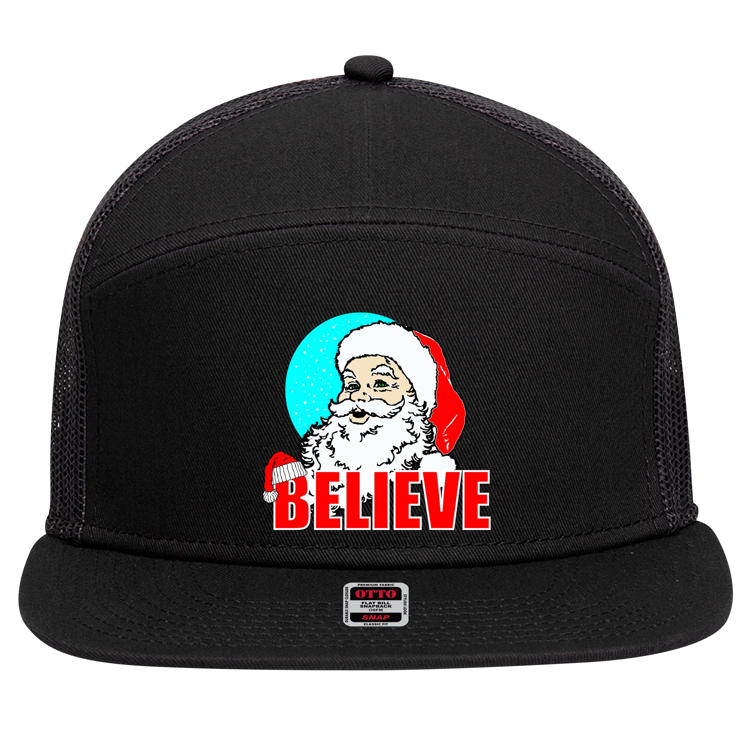 Believe Santa 7 Panel Mesh Trucker Snapback Hat
