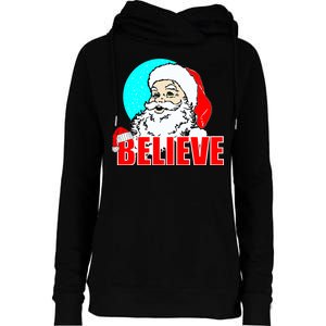 Believe Santa Womens Funnel Neck Pullover Hood