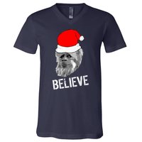 Believe Santa Sasquatch V-Neck T-Shirt