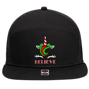 Believe Unicorn Christmas 7 Panel Mesh Trucker Snapback Hat