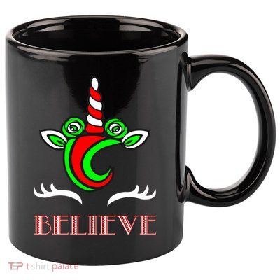 Believe Unicorn Christmas 11oz C Handle Ceramic Mug