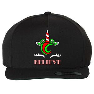 Believe Unicorn Christmas Wool Snapback Cap