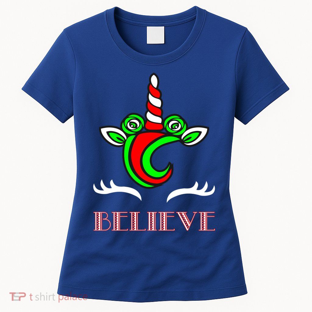 Believe Unicorn Christmas Women's T-Shirt