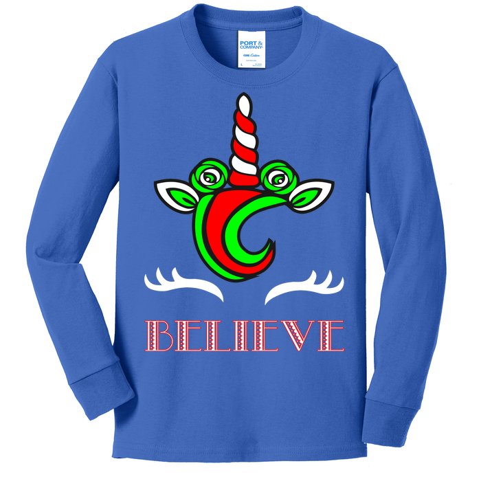 Believe Unicorn Christmas Kids Long Sleeve Shirt