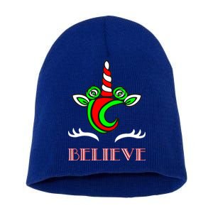 Believe Unicorn Christmas Short Acrylic Beanie