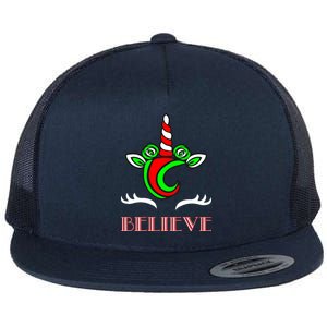 Believe Unicorn Christmas Flat Bill Trucker Hat