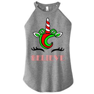 Believe Unicorn Christmas Women's Perfect Tri Rocker Tank