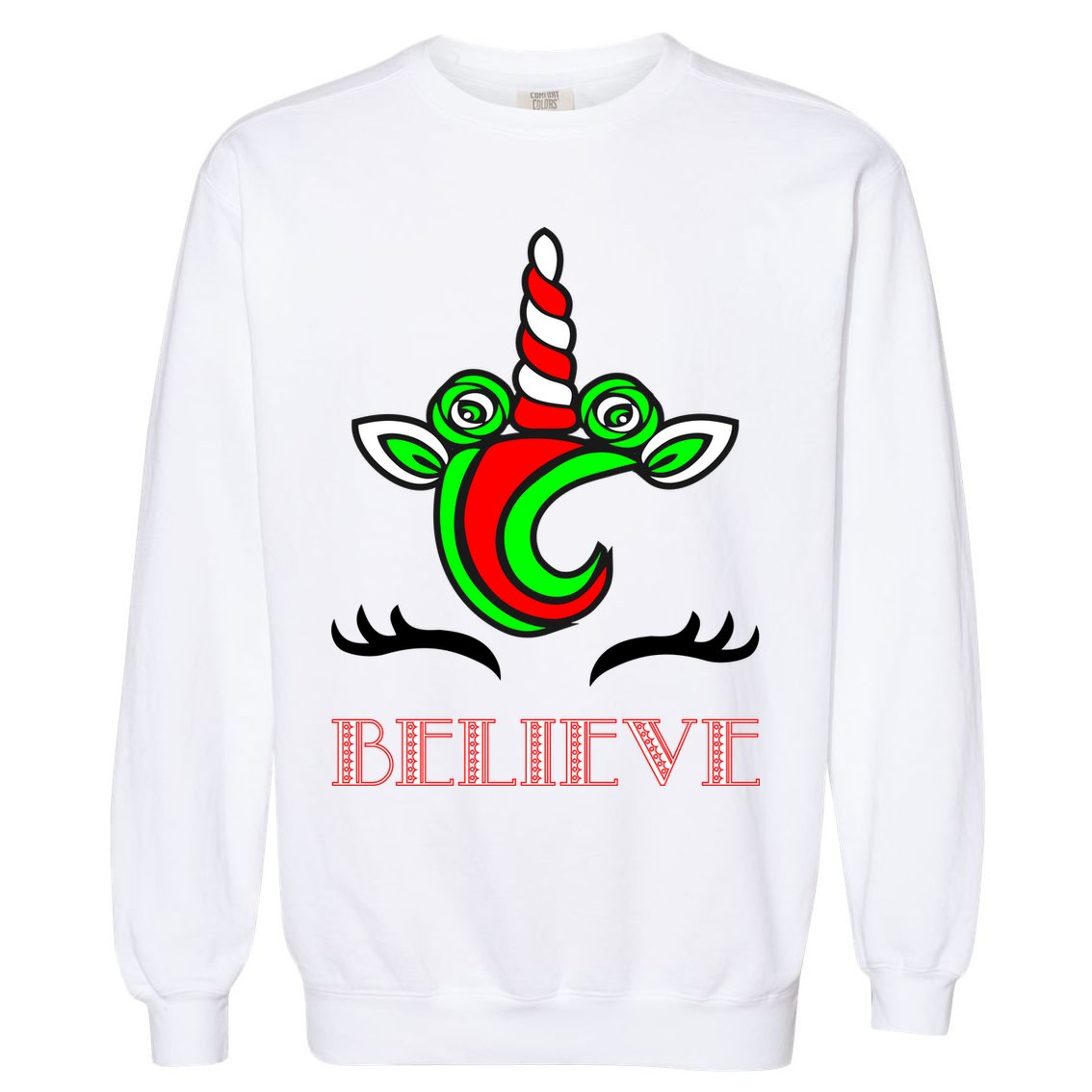 Believe Unicorn Christmas Garment-Dyed Sweatshirt