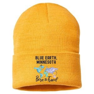 Blue Earth Minnesota Born To Travel World Explorer Gift Sustainable Knit Beanie