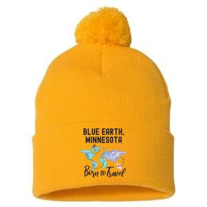 Blue Earth Minnesota Born To Travel World Explorer Gift Pom Pom 12in Knit Beanie