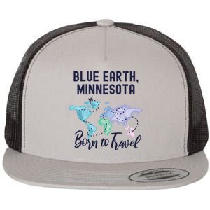 Blue Earth Minnesota Born To Travel World Explorer Gift Flat Bill Trucker Hat