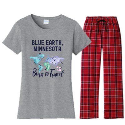 Blue Earth Minnesota Born To Travel World Explorer Gift Women's Flannel Pajama Set