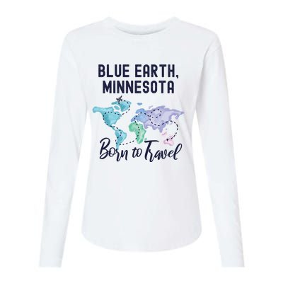 Blue Earth Minnesota Born To Travel World Explorer Gift Womens Cotton Relaxed Long Sleeve T-Shirt