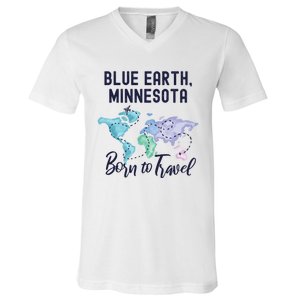 Blue Earth Minnesota Born To Travel World Explorer Gift V-Neck T-Shirt