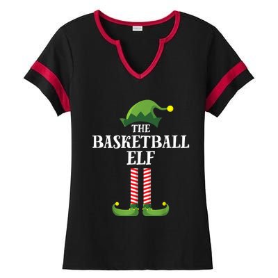 Basketball Elf Matching Family Group Christmas Party Ladies Halftime Notch Neck Tee