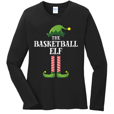 Basketball Elf Matching Family Group Christmas Party Ladies Long Sleeve Shirt