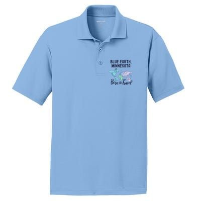 Blue Earth Minnesota Born To Travel World Explorer Gift PosiCharge RacerMesh Polo