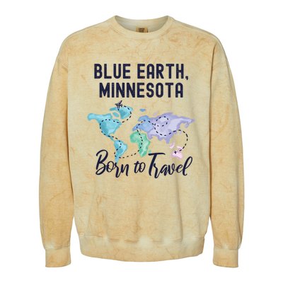 Blue Earth Minnesota Born To Travel World Explorer Gift Colorblast Crewneck Sweatshirt